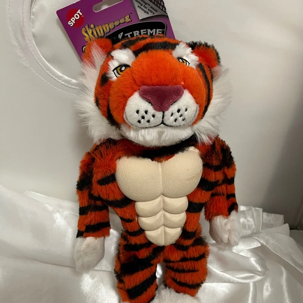Tiger Plush dog Toy - Orange and White